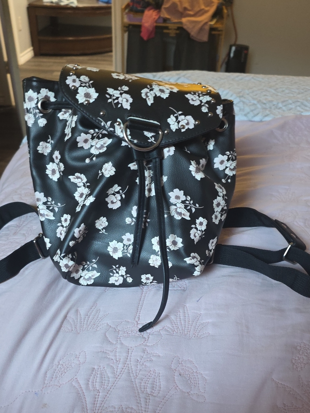 wild fable Black Floral Drawstring Backpack